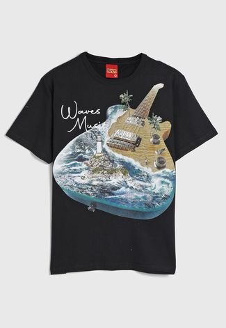 Camiseta Kyly Infantil Guitarra Preta