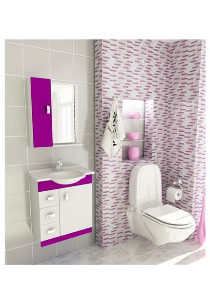 Kit Para Banheiro 3 Peças Sintético   Espelho Violeta Tomdo - Marca Tomdo