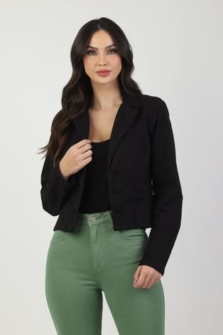 Blazer Sarja Cropped Preto M Gazzy