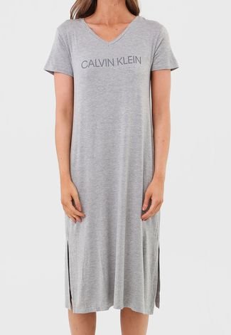 Camisola Calvin Klein Underwear Midi Lettering Cinza