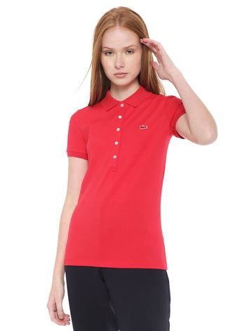 Camisa Polo Lacoste Slim Logo Vermelha