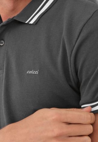 Camisa Polo Colcci Reta Frisos Grafite