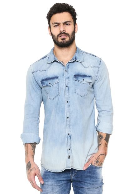 Camisa Jeans Replay Estonada Azul - Marca Replay