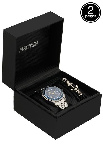 Kit 2pçs Relógio Magnum MA32167O Prata - Marca Magnum