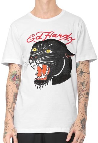 Camiseta Ed Hardy Masculina Tiger Head Washed Branca - Compre Agora