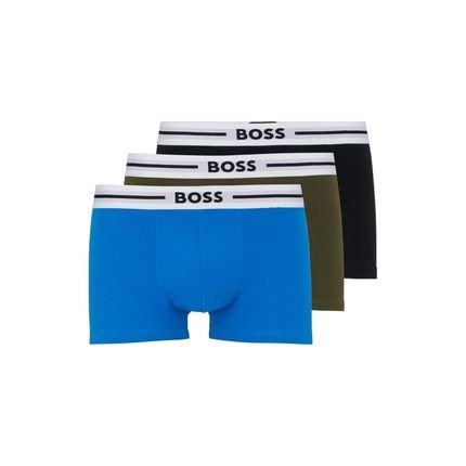 Pacote De Três Cuecas Boxer Com Elástico Estampado Do Logo Em Algodão Stretch - Marca BOSS