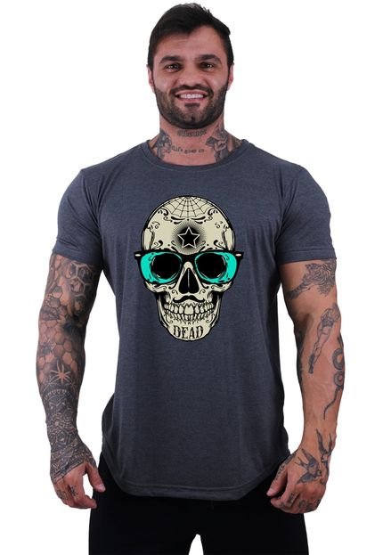 Camiseta Longline Masculina MXD Conceito para Academia e Casual Caveira Popstar - Marca Alto Conceito