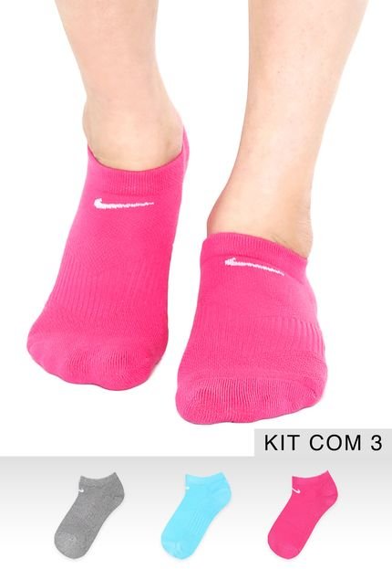 Kit 3pçs Meias Nike Sportswear Women'S Cushio Cinza/Rosa/Azul - Marca Nike Sportswear