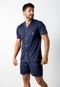 Pijama 4 Estações Masculino Adulto Com Botão Aberto Short Curto Verão Conforto Azul Marinho - Marca 4 Estações