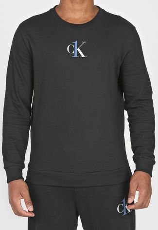 Blusa de Moletom Fechada Calvin Klein Underwear Logo Preto