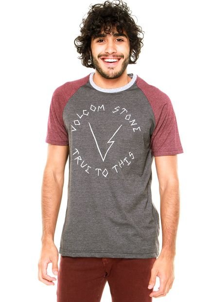 Camiseta Volcom Especial Volter Raglan Cinza/Vinho - Marca Volcom