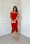 Vestido Midi Tubinho Ombro à Ombro Elegante Calueny Vermelho - Marca Cia do Vestido