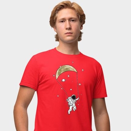 Camisa Camiseta Genuine Grit Masculina Estampada Algodão 30.1 Astronauta Lua - P - Vermelho - Marca Genuine