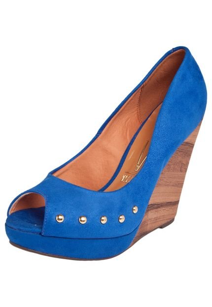 Peep Toe Vizzano Anabela Alta Madeira Azul - Marca Vizzano