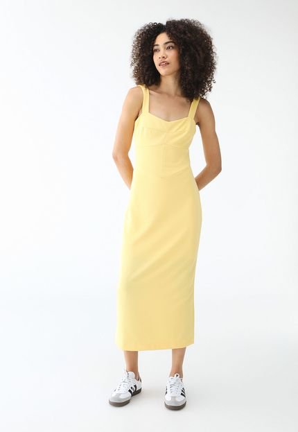 Vestido Colcci Midi Decote Costa Amarelo - Marca Colcci