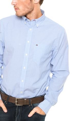 Camisa Tommy Hilfiger Regular Fit Texturizada Azul