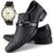 Sapato Social Clássico Masculino DHL Preto   Relógio - Marca Dhl Calçados
