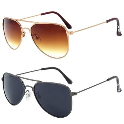 Kit de 2 Óculos de Sol Clássicos OTTO em Metal Monel® Aviador Rosê / Grafite - Marca Otto
