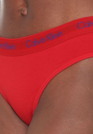 Kit 2pçs Calcinha Calvin Klein Underwear Tanga Logo Branco/Vermelho