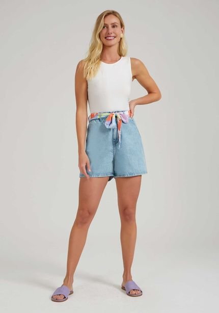 Shorts Jeans Mommy com Cinto Estampado - Marca Lunender