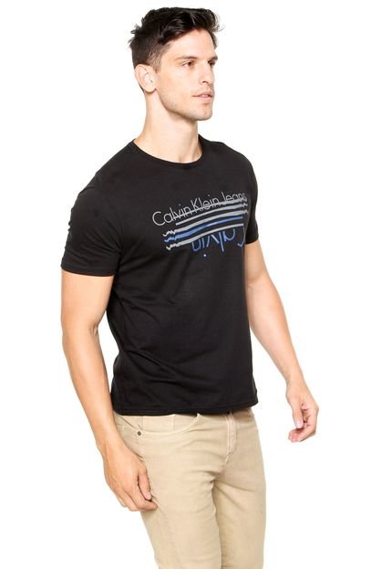 Camiseta Calvin Klein Jeans Logo Listras Preta - Marca Calvin Klein Jeans