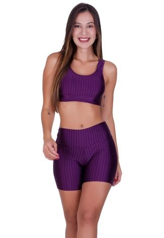 Conjunto Top e Short 3D Academia Fitness Roxo