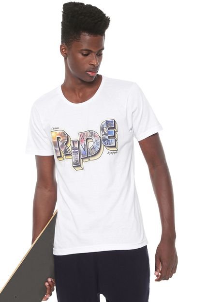 Camiseta Ride Skateboard Manga Curta Lettering Branca - Marca Ride Skateboard