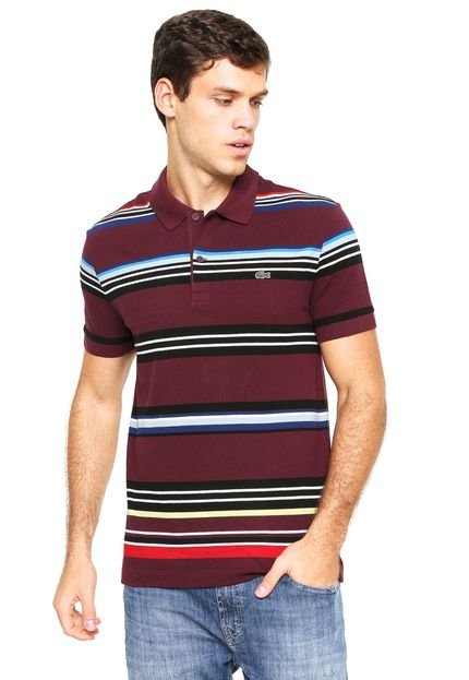 Camisa Polo Lacoste Regular Fit Listrada Vinho - Marca Lacoste