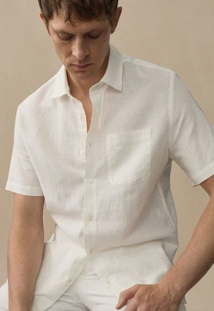 Camisa de Linho Mango Reta Pocket Off-White - Marca Mango