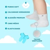 Kit 6 Pares Meia Infantil Baby Up 02025 Algodão Cano Médio  Sortido - Marca QLC SPORT