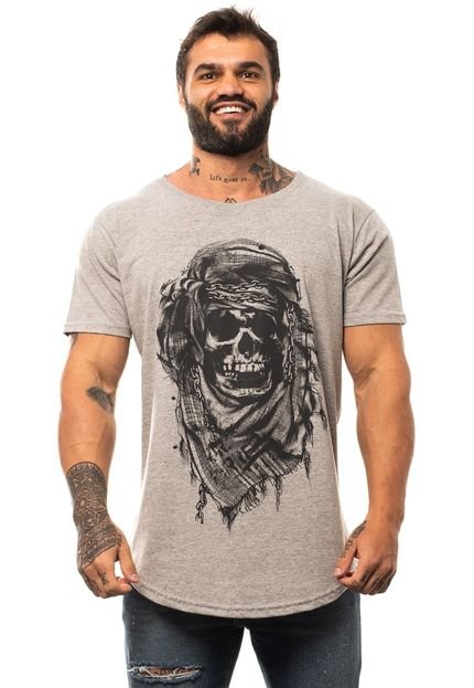 Camiseta Longline Masculina MXD Conceito para Academia e Casual Caveira Do Deserto Mescla Cinza Meia Malha - Marca Alto Conceito