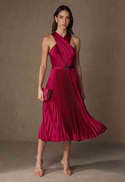 Vestido Lauren by Ralph Lauren Midi Plissado Pink - Marca Lauren Ralph Lauren