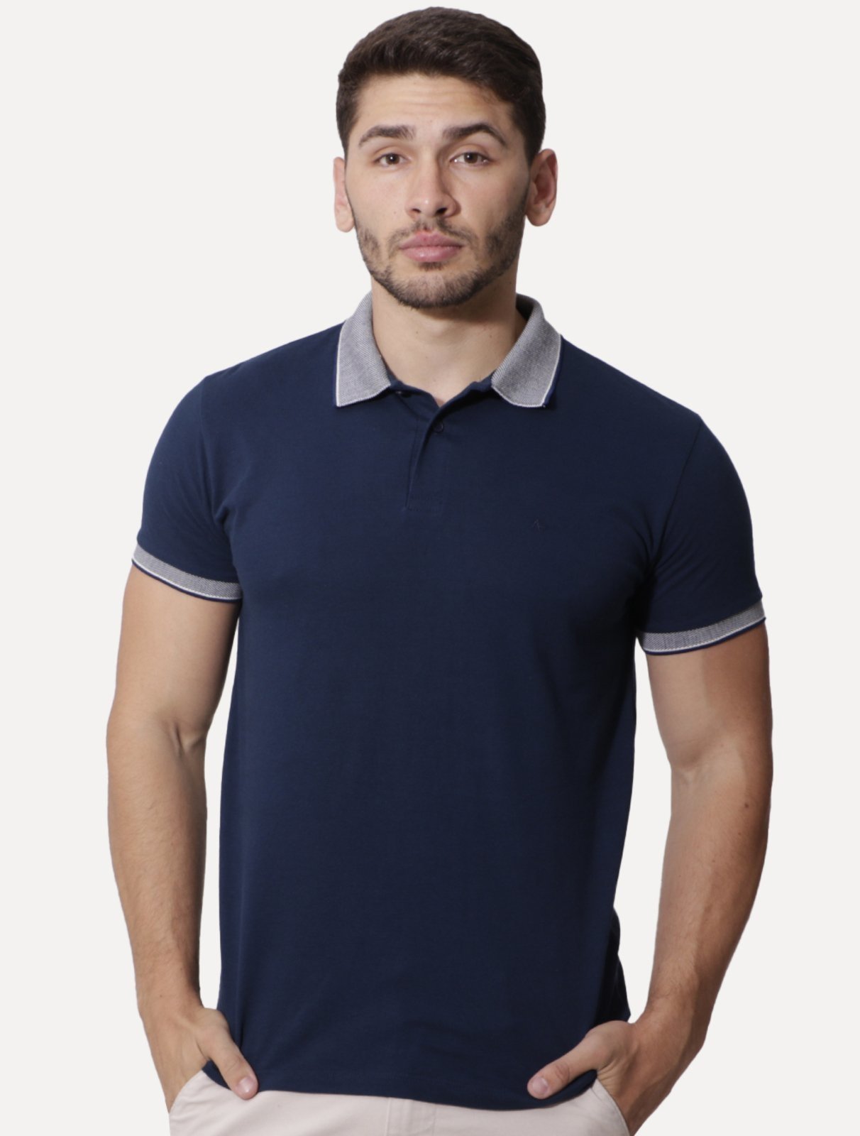 Polo Aramis Masculina Piquet Duplo Gola Jacquard Azul Marinho - Marca Aramis