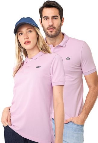 Camisa Polo Lacoste L!VE Slim No Gender Logo Rosa