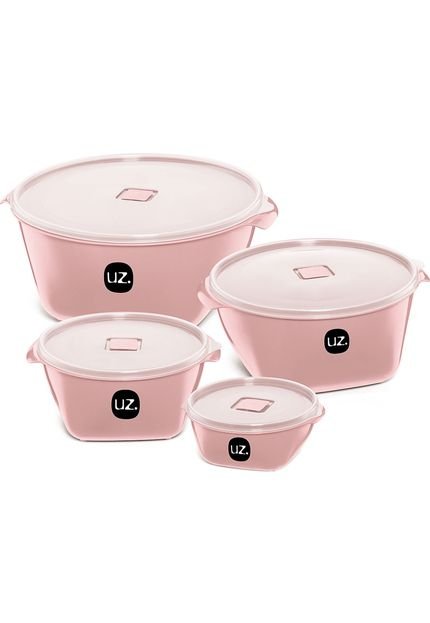 Kit 4 Potes Multiuso Premium Rosa Sólido Plástico Uz Utilidades - Marca UZ UTILIDADES
