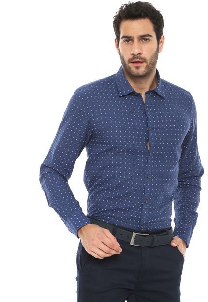 Camisa Yacht Master Slim Estampada Azul-marinho - Marca Yacht Master