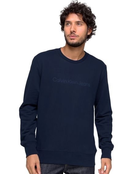 Moletom Calvin Klein Jeans Masculino Crewneck Navy Front Logo Azul Marinho - Marca Calvin Klein
