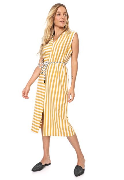 Vestido Osklen Midi Summer Stripe Off-white/Amarelo - Marca Osklen