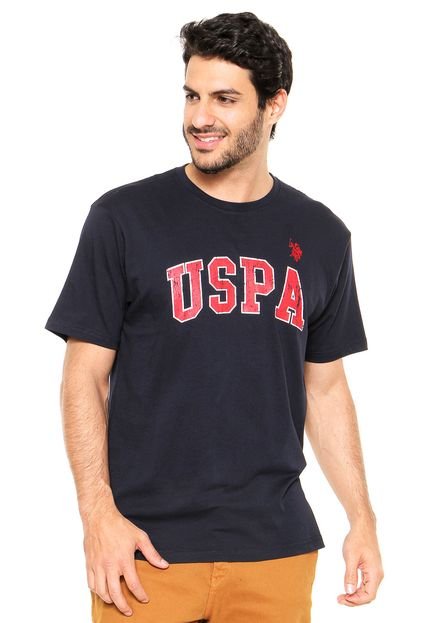 Camiseta U.S. Polo Escrita Azul-Marinho - Marca U.S. Polo