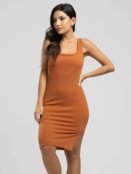 Vestido Midi Regata Canelado Fenda Lateral Moda Casual Feminina Vicbela Terracota - Marca Vicbela