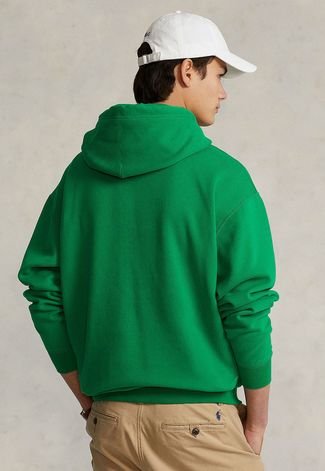 Blusa de Moletom Flanelada Fechada Polo Ralph Lauren Logo Verde