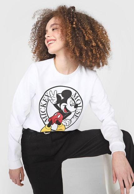 Blusa de Moletom Flanelada Fechada Cativa Disney Mickey Branco - Marca Cativa Disney