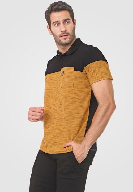 Camisa Polo Mr Kitsch Reta Recorte Preta/Amarela - Marca MR. KITSCH