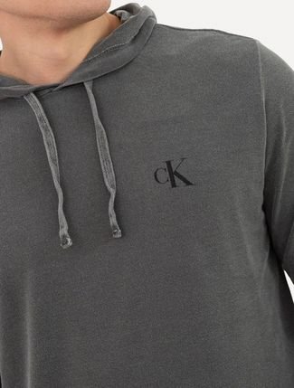 Moletom Calvin Klein Jeans Masculino Hoodie CK Logo Stoned Chumbo