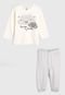 Pijama Brandili Longo Infantil Full Print Off-White/Rosa - Marca Brandili