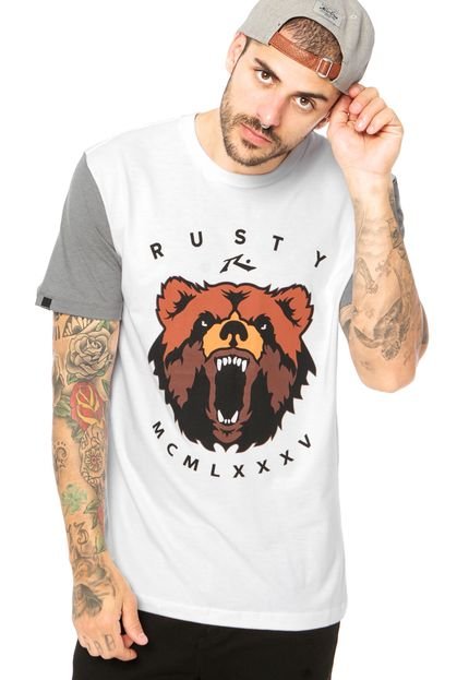 Camiseta Manga Curta Rusty Bears Msac Branca/ Cinza - Marca Rusty