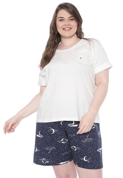 Pijama Pzama Estampado Off-White/Azul-marinho - Marca Pzama