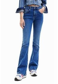 Jeans Desigual Flare Long Azul - Calce Holgado