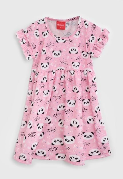 Vestido Tricae Infantil Panda Rosa/Branco - Marca Tricae