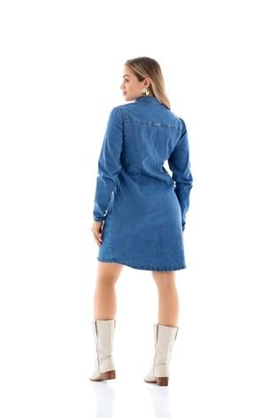 Chemise Jeans Feminina Arauto com Elastano  Azul